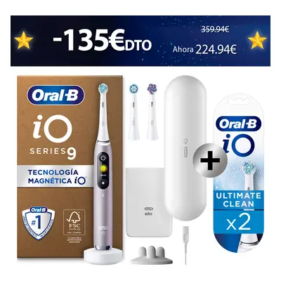 Oral-B iO 9 Pack de Cepillo Eléctrico Rosa Cuarzo con 3 Recambios + 2 Recambios