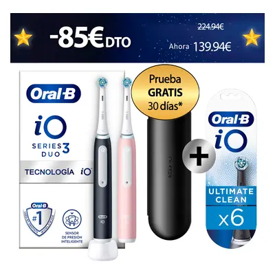 Oral-B iO 3 Pack dúo de Cepillos Eléctricos negro y rosa con 2 + 6 Recambios