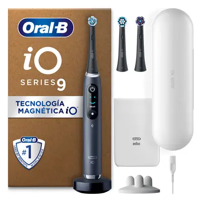 Oral-B iO 9 Pack de Cepillo Eléctrico Negro con 3 Recambios y cargador de viaje