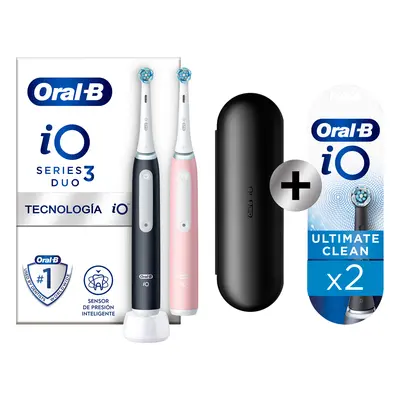 Oral-B iO 3 Pack dúo de Cepillos Eléctricos negro y rosa con 2 + 2 Recambios