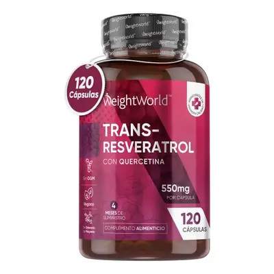 Trans Resveratrol + Quercetina 550 mg 120 cápsulas Suplemento Antienvejecimiento y Apoyo para el