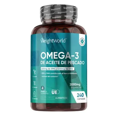 Aceite de Pescado Omega 3 - 2000 mg 240 cápsulas - Fuente de Ácidos Grasos EPA y DHA para la Salud del Corazón, Cerebro y la Vis