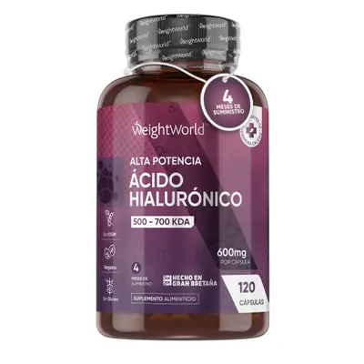 Cápsulas de Ácido Hialurónico 600 mg 120 cápsulas - Fórmula de Origen Natural con Ácido Hialurónico Puro Concentrado al 90 %