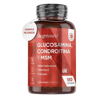 Glucosamina, Condroitina y MSM | 180 Cápsulas con Ácido Hialurónico, Vitamina C y Cúrcuma para el Bienestar de Huesos y Cartílag
