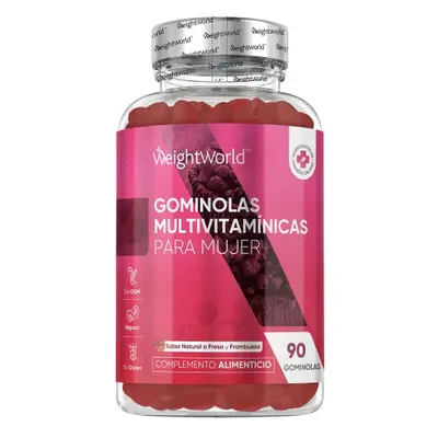 Multivitamínico para Mujer en Gominolas - 90 Gominolas con 10 Vitaminas y Minerales esenciales, Ácido Hialurónico, Coenzima Q10 