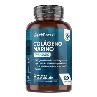 Colágeno Marino con Ácido Hialurónico - 1200 mg 120 cápsulas - Fórmula Avanzada con Vitamina C, Zinc y CoQ10