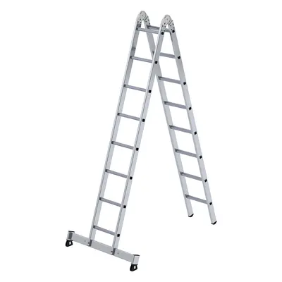 MUNK Escalera plegable de aluminio, puede usarse como escalera de mano y de tijera, 2 x 8 peldañ