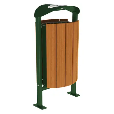 PROCITY Papelera SILAOS® con cenicero, acero / madera de roble, placa base, verde / roble