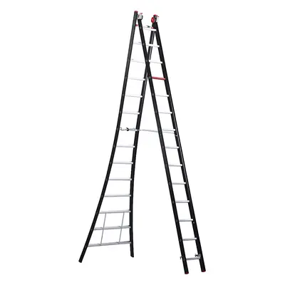 Altrex Escalera multiusos NEVADA, de 2 tramos, en negro, 2 x 14 peldaños estrechos