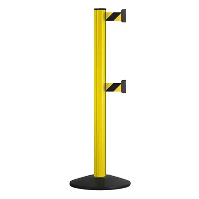 Poste de aluminio con cinta, extracción de cinta 2300 mm, color del poste amarillo, 2 cintas de 