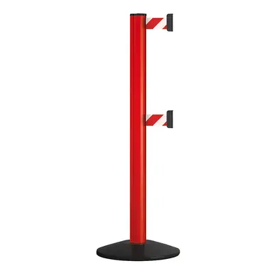 Poste de aluminio con cinta, extracción de cinta 2300 mm, color del poste rojo, 2 cintas de corr