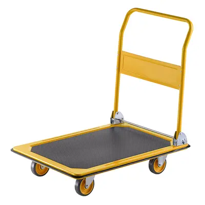 Eurokraft basic Carro de plataforma profesional, carga máx. 300 kg, amarillo melón, ruedas de PU