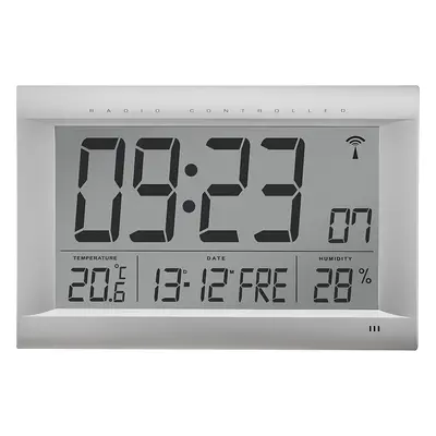 Reloj de pared LCD con radio-control, H x A x P 265 x 415 x 45 mm, plata mate