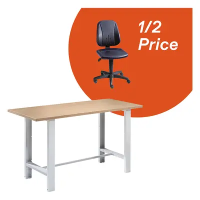 Oferta: banco de trabajo incl. silla giratoria de trabajo a mitad de precio, H x A x P 850 - 900