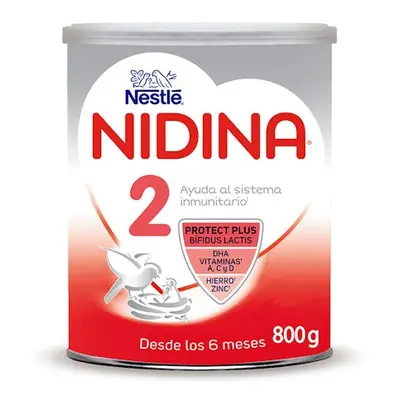 Leche en polvo premium nidina continuación 2 a partir de 6 meses bote 800 gr