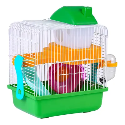 Jaula para hamster chalé de 2 plantas con escalera caseta rueda de ejercicio comedero bebedero 2