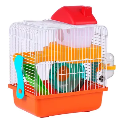 Jaula para hamster chalé de 2 plantas con escalera caseta rueda de ejercicio comedero bebedero 2