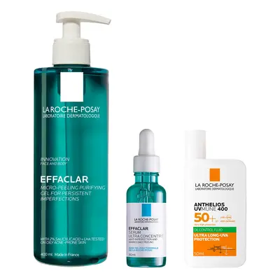 La Roche-Posay Breakout-Fighting Set- High Strength: Effaclar Micro-Peeling Cleanser, Anti Blemi