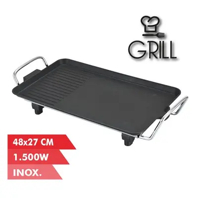 Muvip plancha de asar electrica 1500w - 2 zonas lisa y grill - placa antiadherente - asas tacto 