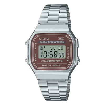 Reloj de pulsera CASIO Retro Vintage - A168WA-5A correa color: Gris plata Dial LCD Rojo vino Uni