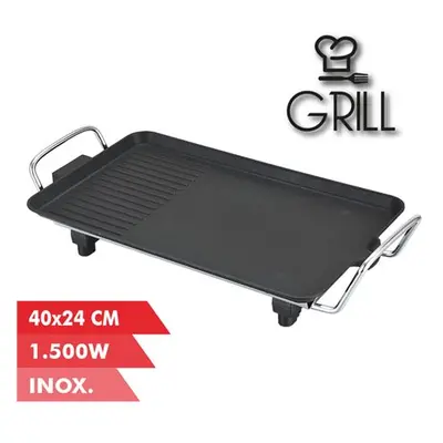 Muvip plancha de asar electrica 1500w - 2 zonas lisa y grill - placa antiadherente - asas tacto 