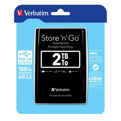 Verbatim Disco Duro Portátil Store 'n' Go USB 3.0 de 2 TB en color Negro