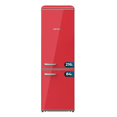 Cecotec Frigorífico Retro Combi de 300L Bolero CoolMarket Combi Origin 300 Red E, Clase E, LED i