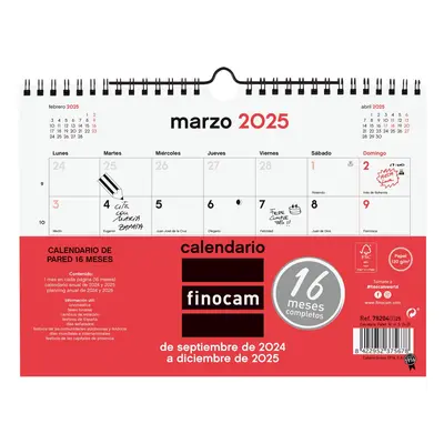 Finocam calendario de pared 16 meses 210x150mm neutro 2024-2025