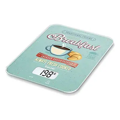 Beurer KS19 - Balanza de Cocina Desayuno, medicíón 5 kg, 1 gr, pantalla LCD, botón táctil, vidri