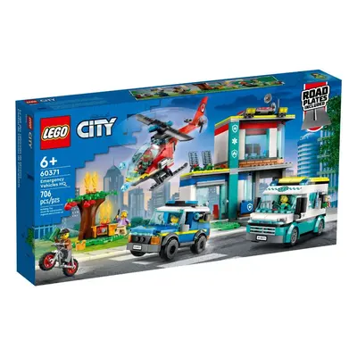 LEGO 60371 City Central de Vehículos de Emergencia, Set con Helicóptero, Ambulancia, Moto y Coch