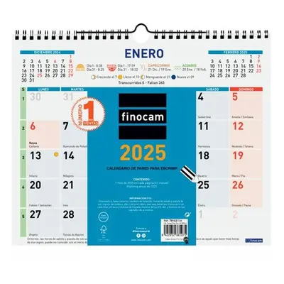 Finocam calendario de pared para escribir 300x247mm color 2025