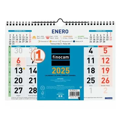 Finocam calendario de pared números grandes 300x210mm color 2025