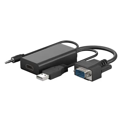 Goobay 61259 adaptador de cable de vídeo 0,16 m VGA (D-Sub) + 3.5mm + USB Type-A HDMI Negro