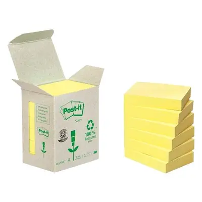 Post-it Notas Recicladas Canary Yellow - Paquete de 6 Blocs, 100 Hojas por Bloc (38 mm x 51 mm) - Color Amarillo - Notas Autoadh