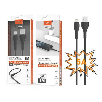 Cable datos usb 2.0 a lightning iphone x /12/13/14 / 1m / 5a / carga rapida / tb1223 / negro / m