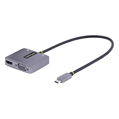 StarTech.com Adaptador de Vídeo USB C, Adaptador Multipuertos USB Tipo C a HDMI VGA con Salida de Audio de 3,5mm, HDR 4K a 60Hz,