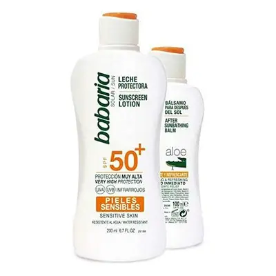 Babaria - Pack Crema Solar 50 para Pieles Sensibles + After Sun Aloe Vera | Protector Solar 50 | Sunscreen SPF 50 | Crema Solar 
