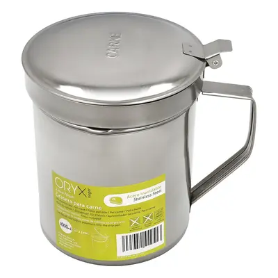 Grasera acero inoxidable para carne, aceitera aceite usado 1,0 lts. con colador y tapa, recipien