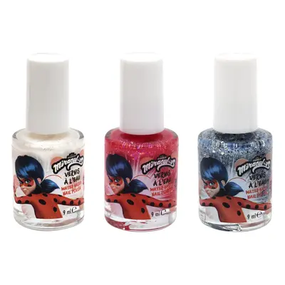 Miraculous, Estuche de 3 esmaltes al agua, blanco brillante, rosa brillante, azul brillante, anillo, niños, manicura, pedicura, 