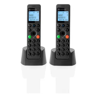 Motorola Voice - DOT202 Twin Pack, Teléfono Inalámbrico Digital, Altavoz Manos Libres, Bloqueo de Llamadas, 100 Contactos con No