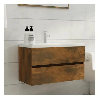 vidaXL Mueble lavabo madera contrachapada roble ahumado 80x38,5x45cm