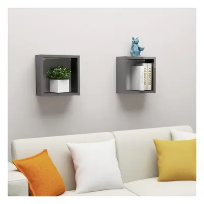 vidaXL Estantes cubos pared 2 uds aglomerado gris brillante 30x15x30cm