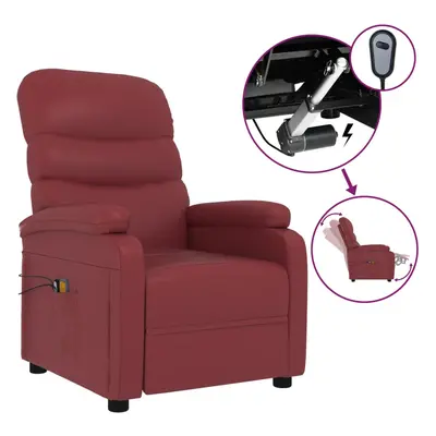 vidaXL Sillón de masaje reclinable eléctrico cuero sintético rojo vino