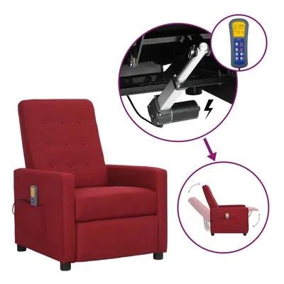 vidaXL Sillón de masaje reclinable elevable de tela vino tinto