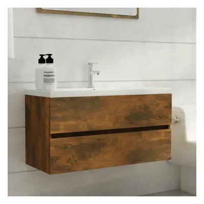 vidaXL Mueble lavabo madera contrachapada roble ahumado 90x38,5x45cm