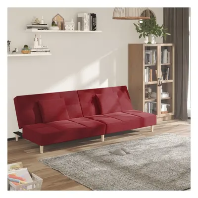 vidaXL Sofá cama de 2 plazas con dos almohadas tela rojo vino tinto