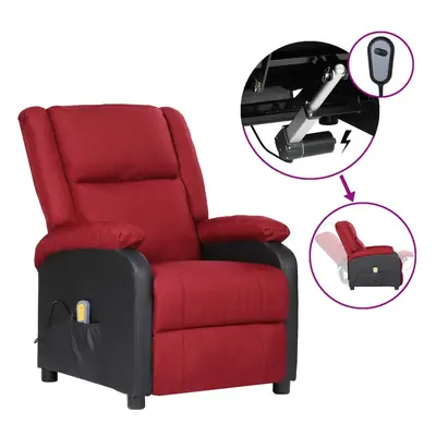 vidaXL Sillón de masaje reclinable cuero sintético y tela rojo vino