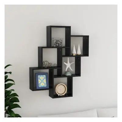 vidaXL Estante de cubo de pared aglomerado negro brillante 78x15x93cm