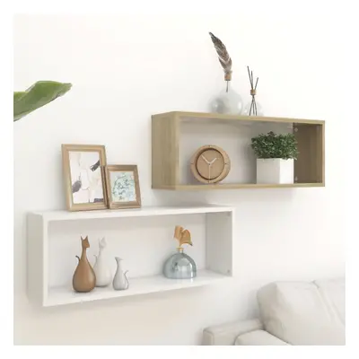 vidaXL Estantes cubo pared 2 uds aglomerado blanco y Sonoma 60x15x23cm