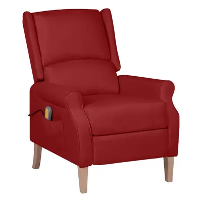 vidaXL Sillón de masaje reclinable de tela rojo vino tinto